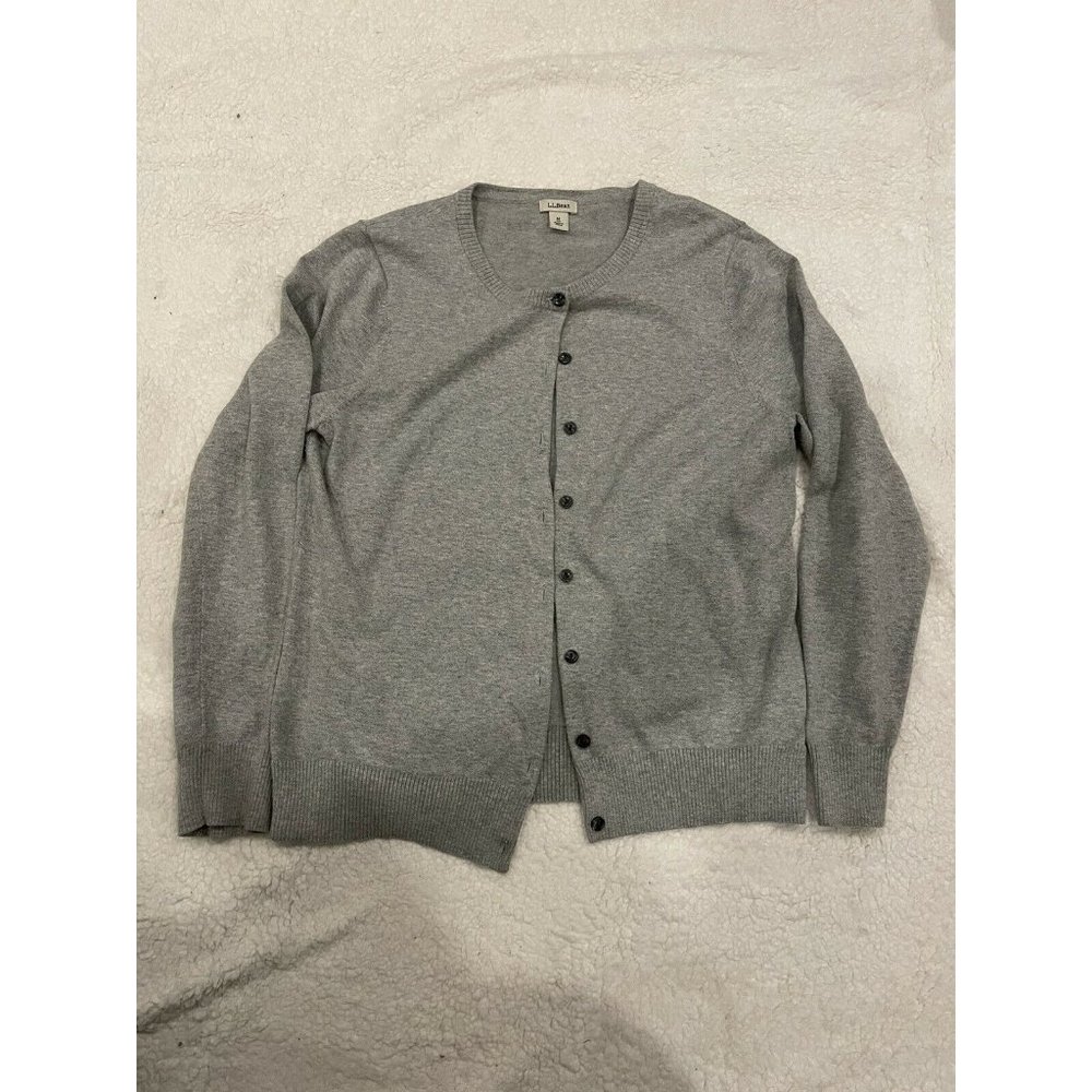Womens LL Bean Gray Supima Cotton Button Cardigan M